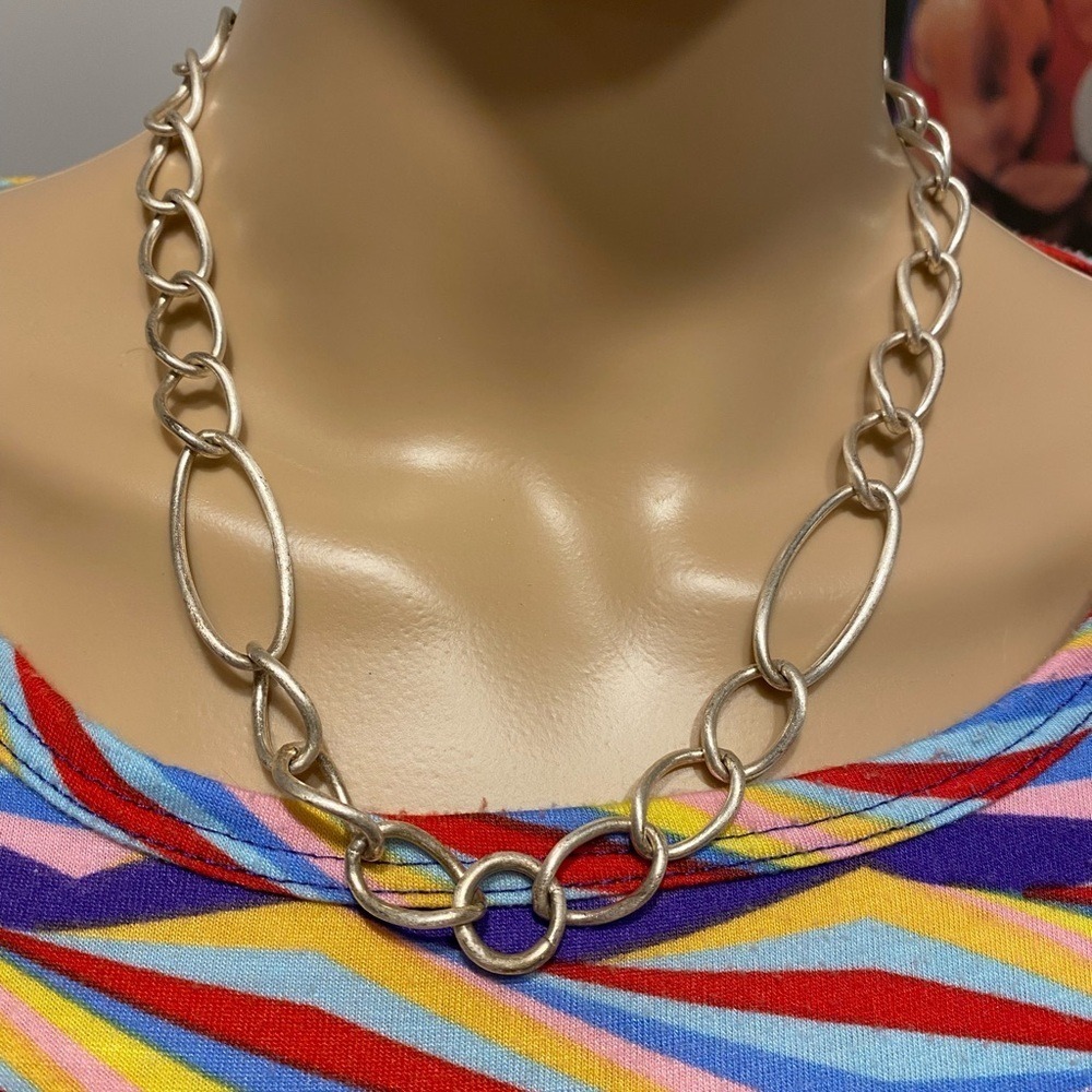 Chunky Silver Tone Chain Link Necklace Statement Fashion‎ Jewelry